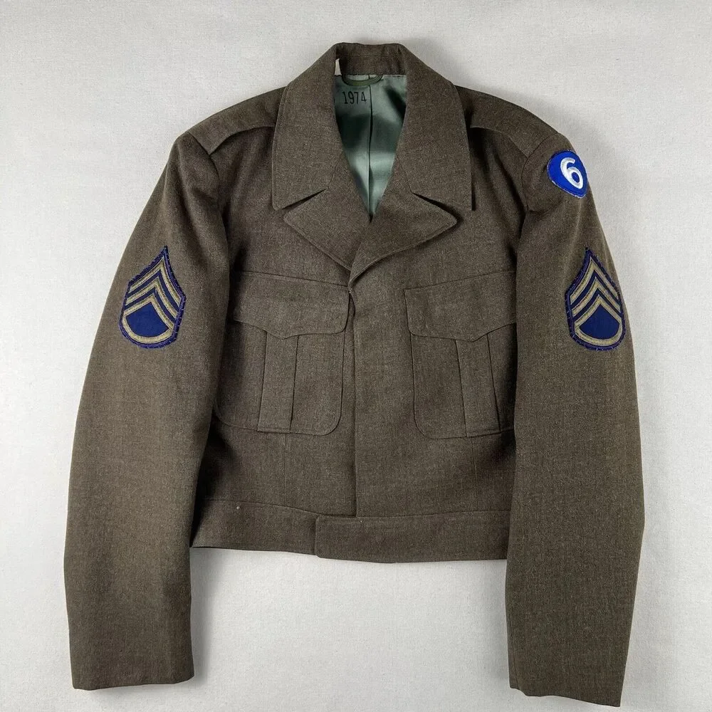 Vintage‎ 50s Wool Serge Olive Drab Jacket Men’s 38R Green Collared Staff Sargent
